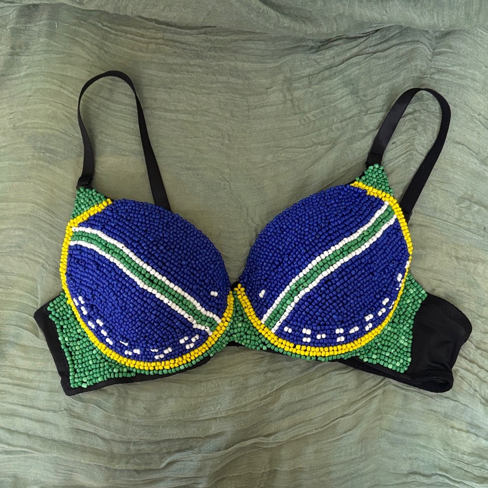 Vibrant Beaded Blue and Green Bra- Festival Top - Picture 1 of 6
